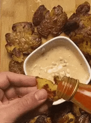 Smashed Potatoes with a delicious Hot Dipping sauce